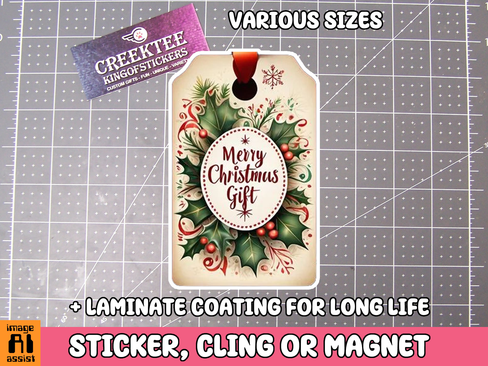 Merry Christmas Die Cut Vinyl Sticker  Window Cling or Magnet with Laminate Coating in Various Sizes