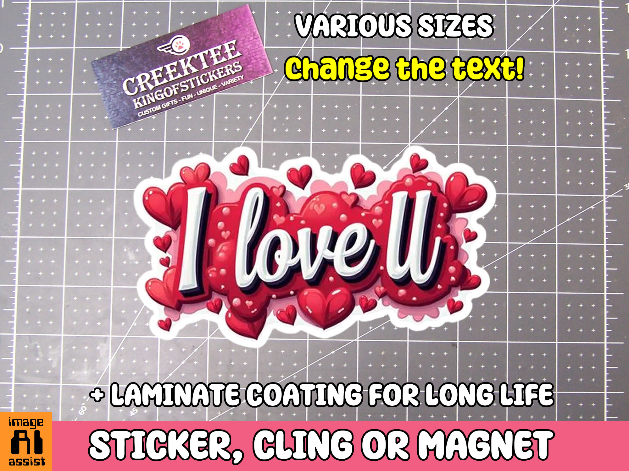 I Love You Die Cut Vinyl Sticker  Window Cling or Magnet with Laminate Coating in Various Sizes