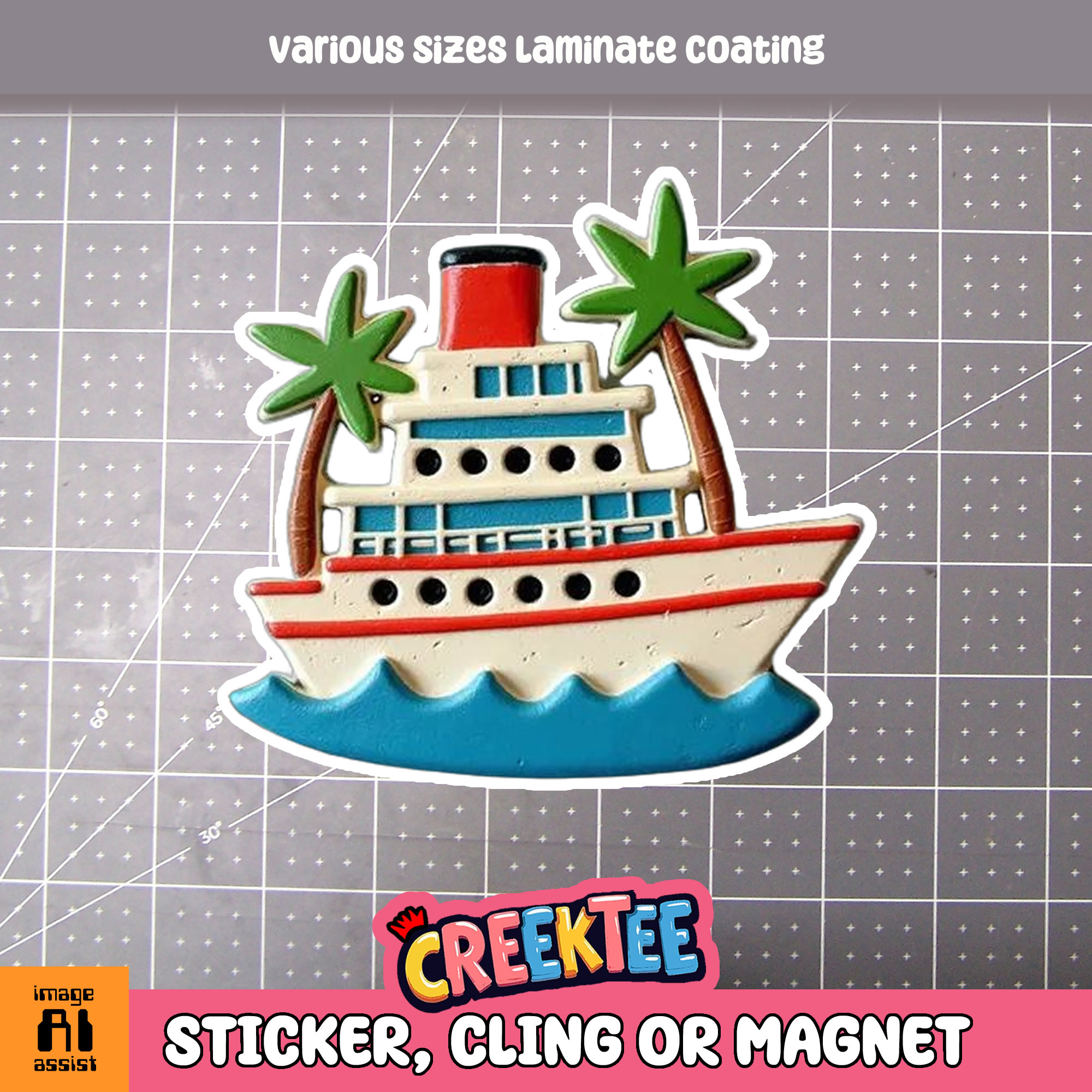 Cruise Ship Die Cut Vinyl Sticker  Window Cling or Magnet with Laminate Coating in Various Sizes