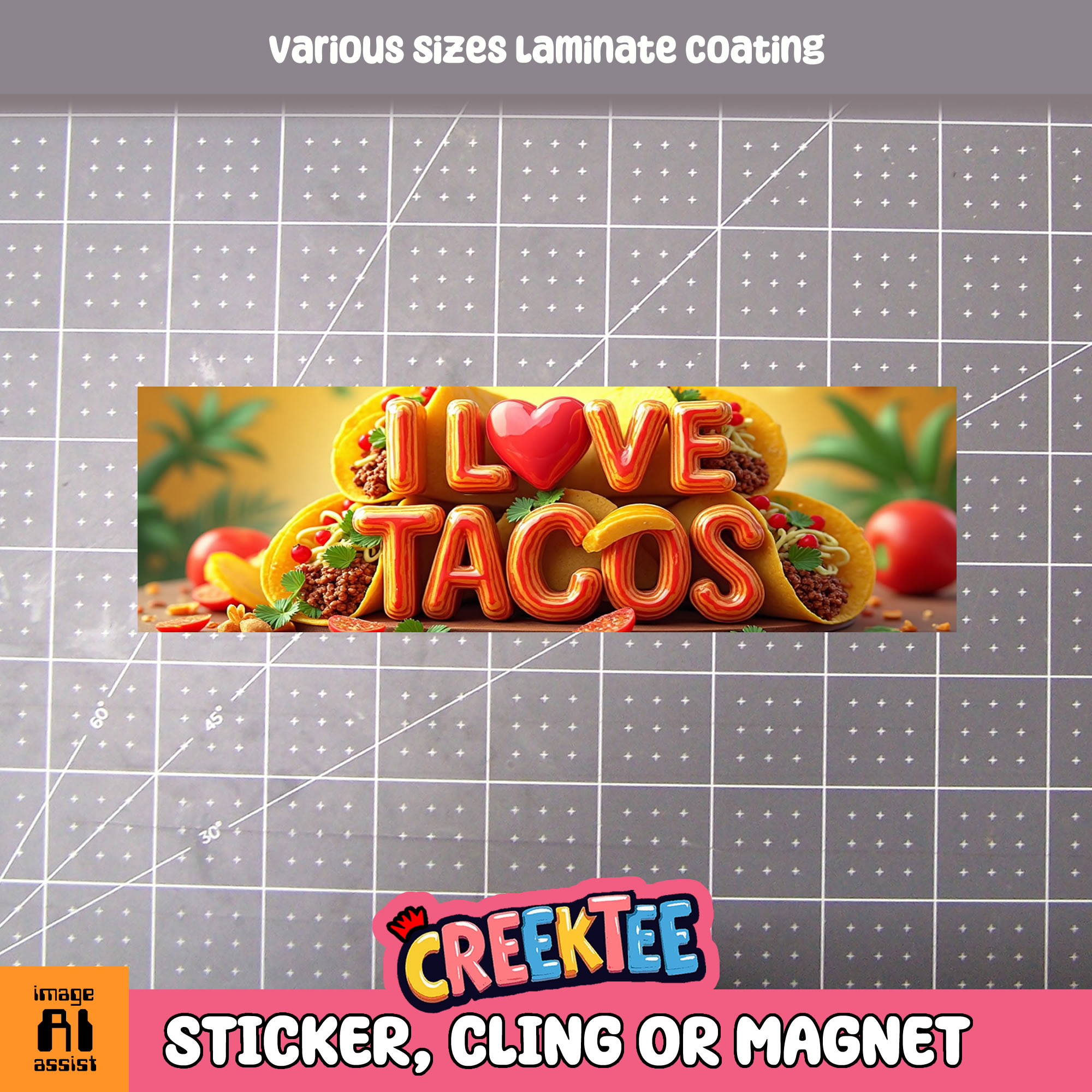 I love Tacos Die Cut Vinyl Sticker  Window Cling or Magnet with Laminate Coating in Various Sizes