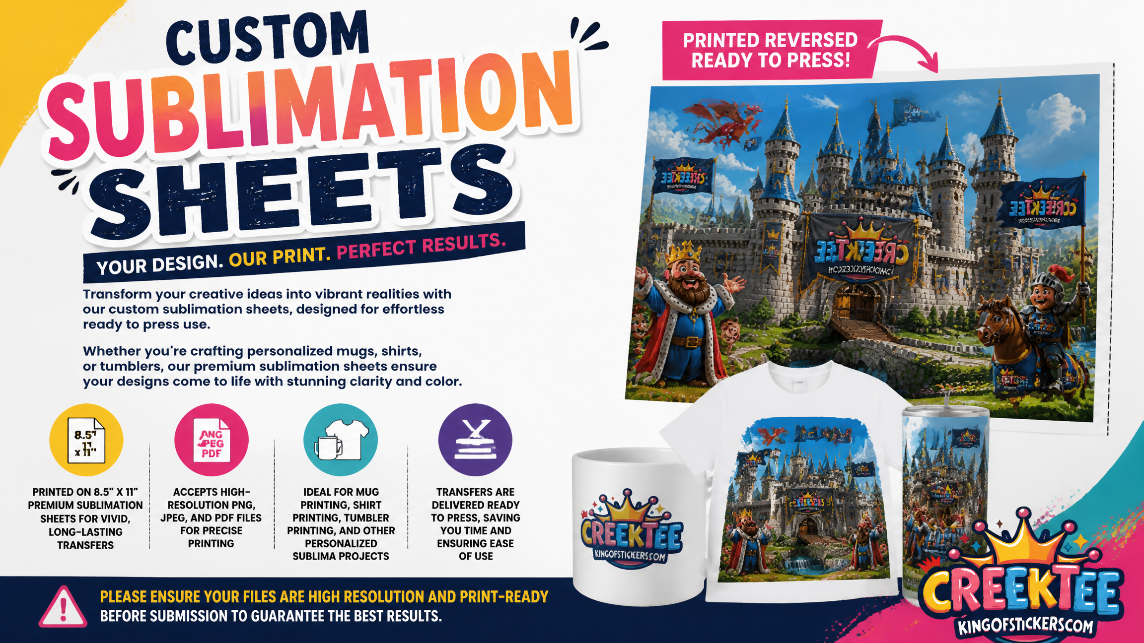 Custom printed sublimation transfer sheets 8.5 by 11 inches — ready to press